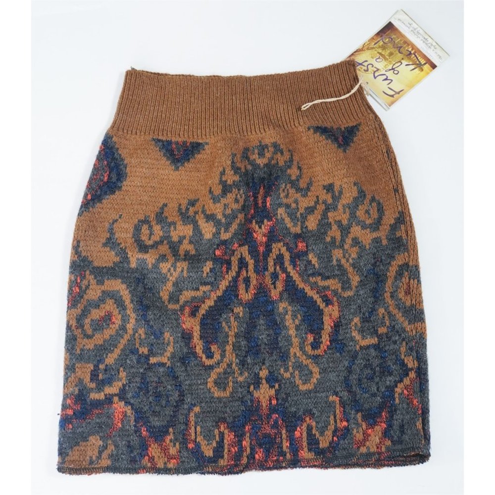 NWT FURST OF A KIND Recycled Vintage Knit Sweater Skirt, Brown Black Orange, Sm.